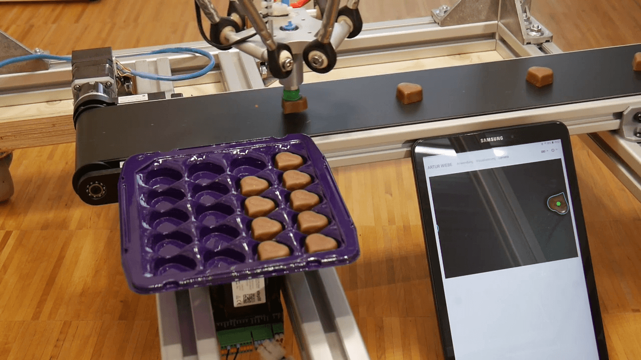 Selezione dei cioccolatini con robot Delta