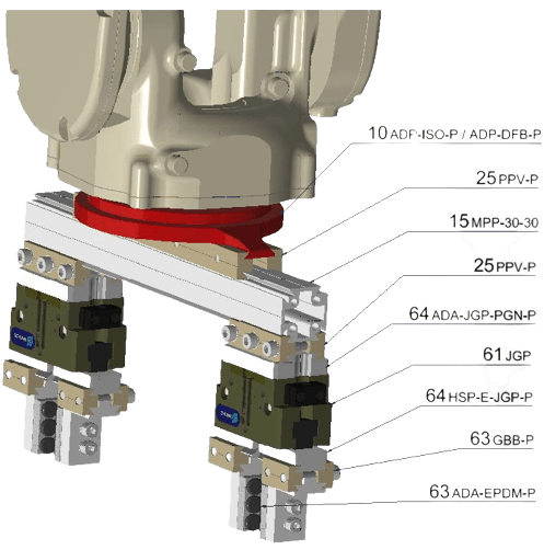 Adapter plate for igus®  robots flange pattern and P13 prism 